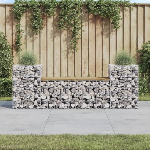 WDGJJFECNMUEHI Gartenbank Gabionen 183x41x60,5 cm Kiefernholz Imprägniert Outdoor Rattan Steel Frame Garden Bench with Planters for Terrace Patio Backyard von WDGJJFECNMUEHI