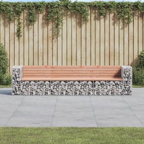 WDGJJFECNMUEHI Gartenbank Gabionen Douglasie Outdoor Sitzbank 287x71x65,5 cm Gartenmöbel Rattanoptik Stahlkorb Steinfüllung Terrassenbank Gartendeko Sitzgruppe von WDGJJFECNMUEHI