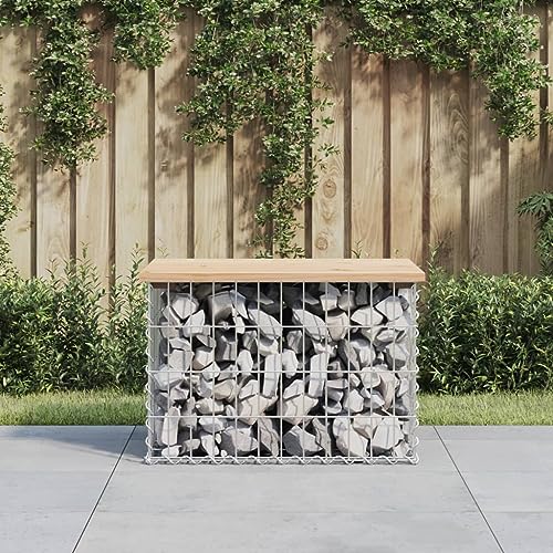 WDGJJFECNMUEHI Gartenbank Gabionen Kiefernholz 63x44x42 cm Outdoor Sitzbank Gartenmöbel Terrasse rustikal stabil verzinkter Stahl Massivholz Sitzplatz von WDGJJFECNMUEHI