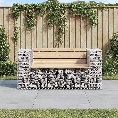 WDGJJFECNMUEHI Gartenbank Gabionen Rattan Outdoor Gartenmöbel Set mit Massivholz Kiefer Sitzbank 143x71x65,5 cm für Terrasse Garten Balkon von WDGJJFECNMUEHI