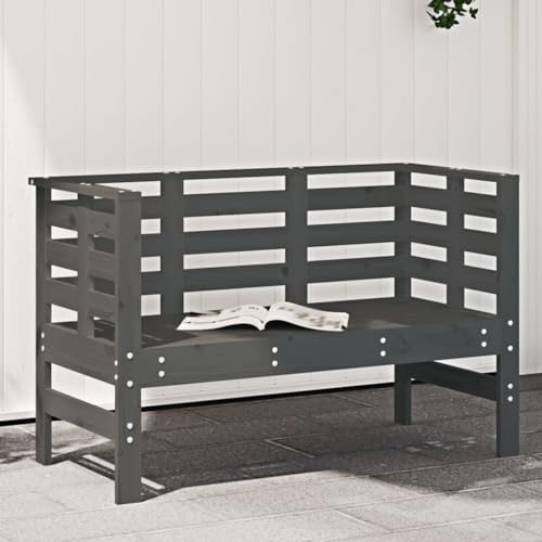 WDGJJFECNMUEHI Gartenbank Grau Outdoor Gartenmöbel Massivholz Kiefer 111,5x53x71 cm Garten Sitzbank Terrasse Balkon Bank mit Rückenlehne Graue Holzbank Rustikale Design von WDGJJFECNMUEHI