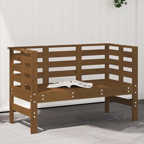 WDGJJFECNMUEHI Gartenbank Honigbraun Outdoor Gartenmöbel Kiefernholz Bank 111,5x53x71 cm Massivholz Sitzbank für Terrasse Garten mit Rückenlehne Wetterfest von WDGJJFECNMUEHI
