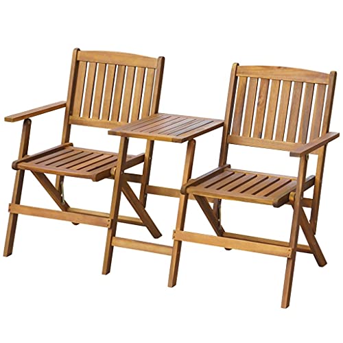 WDGJJFECNMUEHI Gartenbank Klappbar mit Teetisch 140 cm Massivholz Akazie Outdoor Bistro Set Faltbar für Garten Terrasse Balkon Sitzbank mit Tisch von WDGJJFECNMUEHI