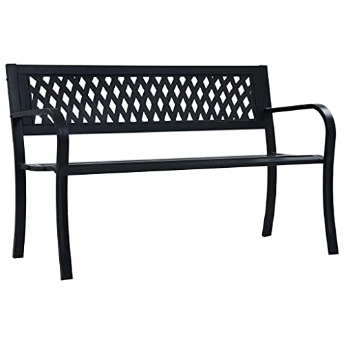 WDGJJFECNMUEHI Gartenbank Outdoor Bench 125 cm Black Steel Garden Seating with Lattice Backrest for Patio Terrace Relaxation Durable Weather Resistant Furniture von WDGJJFECNMUEHI