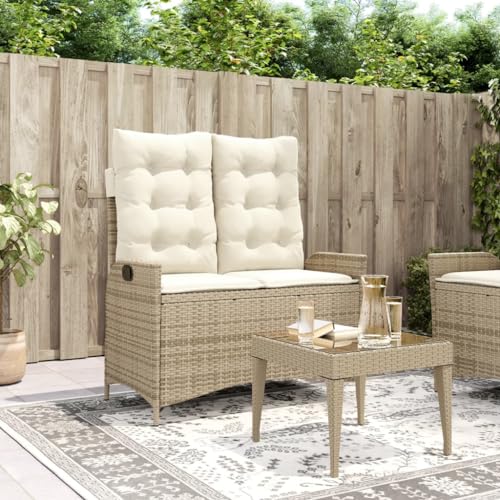 WDGJJFECNMUEHI Gartenbank Verstellbar PE Rattan Beige Outdoor Relax Sitzbank mit Kissen Verstellbare Rückenlehne Gartenmöbel Terrasse Balkon Lounge von WDGJJFECNMUEHI