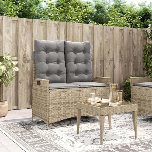 WDGJJFECNMUEHI Gartenbank Verstellbar PE Rattan Outdoor Relaxliege mit Kissen Beige Gartenmöbel Lounge Sitzbank für Terrasse Garten Balkon von WDGJJFECNMUEHI