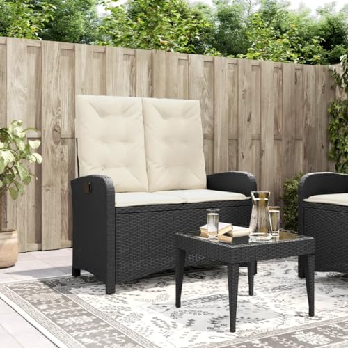 WDGJJFECNMUEHI Gartenbank Verstellbar PE Rattan Schwarz mit Kissen Outdoor Relaxliege Gartenmöbel für Terrasse Garten Balkon Verstellbare Rückenlehne Wetterfest Bequem von WDGJJFECNMUEHI