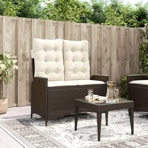 WDGJJFECNMUEHI Gartenbank Verstellbar mit Kissen PE Rattan Braun Outdoor Relaxliege Gartenmöbel für Terrasse Garten mit Verstellbarer Rückenlehne und Wetterbeständig von WDGJJFECNMUEHI