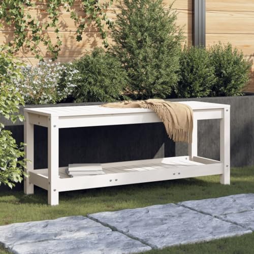 WDGJJFECNMUEHI Gartenbank Weiß Outdoor Bank Massivholz Kiefer 108x35x45 cm Gartenmöbel für Terrasse Garten Sitzbank mit Latten-Design und Ablagefläche Robust Wetterfest WDGJJFECNMUEHI Gartenbank Weiß Outdoor Bank Massivholz Kiefer 108x35x45 cm Gartenmöbel für Terrasse Garten Sitzbank mit Latten-Design und Ablagefläche Robust Wetterfest von WDGJJFECNMUEHI