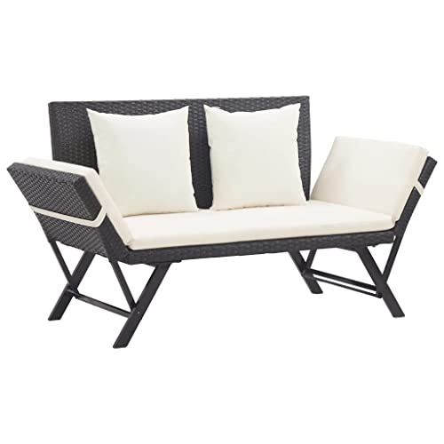 WDGJJFECNMUEHI Gartenbank mit Auflagen 176 cm Schwarz Poly Rattan Outdoor Daybed Convertible Lounge Chair with Cushions for Garden Terrace Patio von WDGJJFECNMUEHI