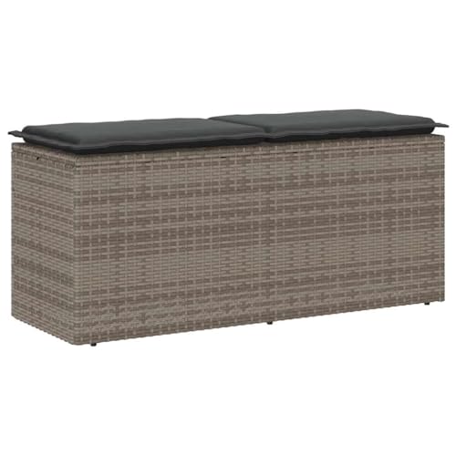 WDGJJFECNMUEHI Gartenbank mit Kissen Grau 110x40x44 cm Outdoor Gartenmöbel PE Rattan Sitzbank für Terrasse Balkon Garten mit waschbarem Kissen Wetterfest von WDGJJFECNMUEHI