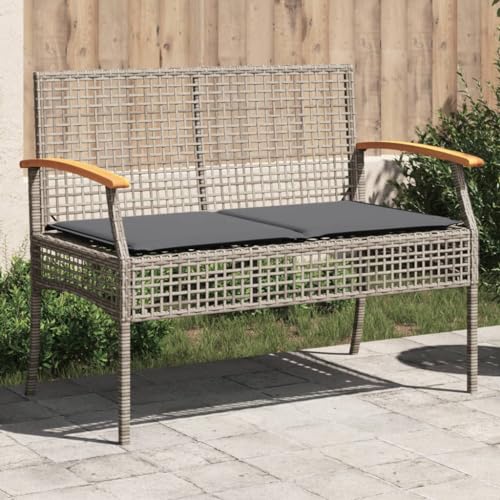 WDGJJFECNMUEHI Gartenbank mit Kissen Grau Poly Rattan Akazienholz Outdoor Gartenmöbel Set PE Rattan Sofa Bank für Terrasse Garten Balkon mit Polsterkissen Wetterfest Bequem Langlebig von WDGJJFECNMUEHI