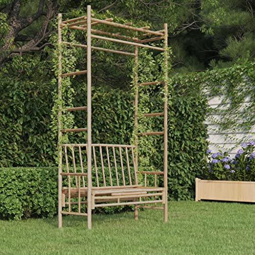WDGJJFECNMUEHI Gartenbank mit Pergola 116 cm Bambus Gartenmöbel Outdoor Sitzbank mit Rankgitter für Terrasse Garten Relaxing Wetterfest Stabile Konstruktion Dekorative Sitzgelegenheit von WDGJJFECNMUEHI
