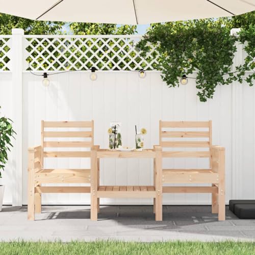WDGJJFECNMUEHI Gartenbank mit Tisch 2-Sitzer Massivholz Kiefer Outdoor Gartenmöbel Set mit integriertem Tisch für Terrasse Garten Balkon rustikale Holzbank für romantische Abende von WDGJJFECNMUEHI
