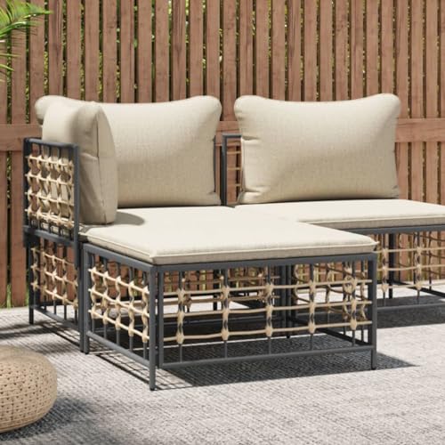 WDGJJFECNMUEHI Gartenhocker Outdoor mit Beige Kissen PE Rattan Wetterfest 70x70 cm Moderner Hocker für Garten Balkon Terrasse Loungebereich Bequem Stabil bis 110 kg von WDGJJFECNMUEHI