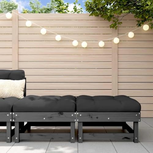 WDGJJFECNMUEHI Gartenhocker mit Kissen 2 STK. Grau Massivholz Kiefer Outdoor Hocker Set mit Polster für Terrasse Garten Balkon Robust Stabil Modulares Design 110 kg Tragkraft von WDGJJFECNMUEHI
