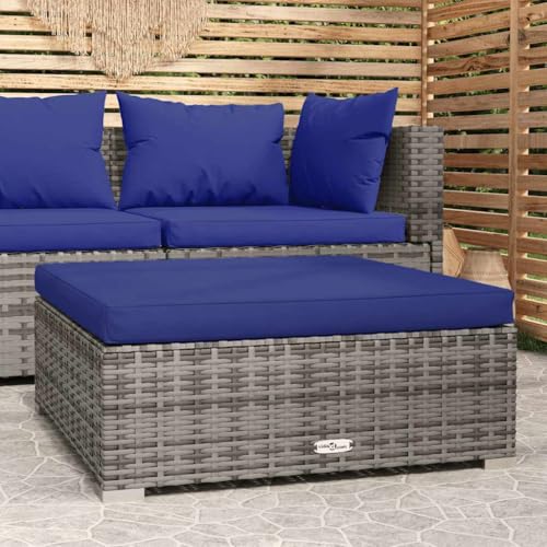 WDGJJFECNMUEHI Gartenhocker mit Kissen Grau 70x70x30 cm Outdoor Lounge Set PE Rattan Hocker wasserfest mit abnehmbarem Polster für Terrasse Balkon Garten von WDGJJFECNMUEHI