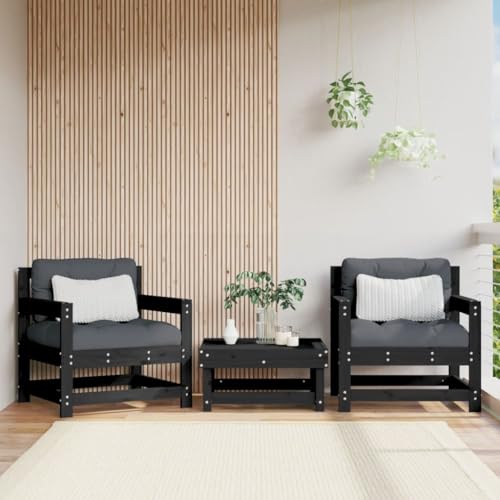 WDGJJFECNMUEHI Gartenstühle 2 STK. Schwarz Massivholz Kiefer Outdoor Holzstühle mit Armlehnen für Terrasse Garten Balkon, Bequeme Latten-Design Stühle aus Kiefernholz, 110 kg Tragfähigkeit von WDGJJFECNMUEHI