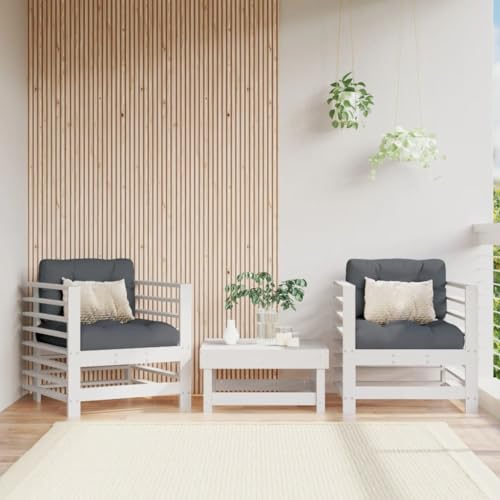 WDGJJFECNMUEHI Gartenstühle 2 STK. Weiß Massivholz Kiefer Outdoor Holzstühle mit Armlehnen für Terrasse Garten Balkon, Bequeme Latten-Design Stühle aus Kiefernholz, 110 kg Tragkraft pro Stuhl von WDGJJFECNMUEHI