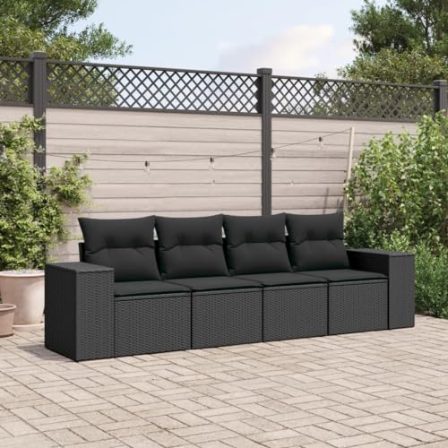 WDGJJFECNMUEHI Gartenstühle mit Kissen 4 STK. Grau Poly Rattan Akazienholz Balkon Set Balkonstuhl Hängesessel Sunset Chair für Garten Schlafzimmer Hof Balkon von WDGJJFECNMUEHI
