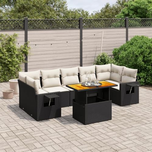WDGJJFECNMUEHI Gartenstühle mit Kissen 4 STK. Schwarz Poly Rattan Akazienholz Balkon Set Balkonstuhl Hängesessel Sunset Chair für Garten Schlafzimmer Hof Balkon von WDGJJFECNMUEHI