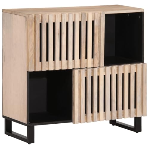 WDGJJFECNMUEHI Industrial Style Sideboard 80x34x75 cm Solid Mango Wood with Steel Frame, 4 Storage Compartments for Bedroom Living Room Furniture, Rustic Cabinet with Bleached Finish von WDGJJFECNMUEHI
