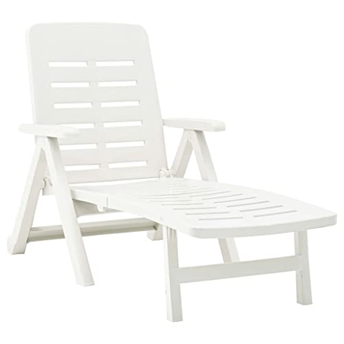 WDGJJFECNMUEHI Klappliege Kunststoff Weiß, Faltbare Gartenliege mit Verstellbarer Rückenlehne, Wetterfeste Outdoor Sonnenliege für Terrasse, Balkon und Pool, Leicht & Platzsparend, Tragkraft 110kg von WDGJJFECNMUEHI