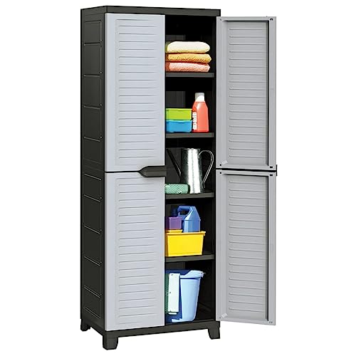 WDGJJFECNMUEHI Kunststoffschrank 65x45x181 cm Grau Aufbewahrungsschrank mit 5 Einlegeböden und 2 Türen für Garage Büro Lagerraum Haushalt Ordnungssystem Stauraum Schrank von WDGJJFECNMUEHI