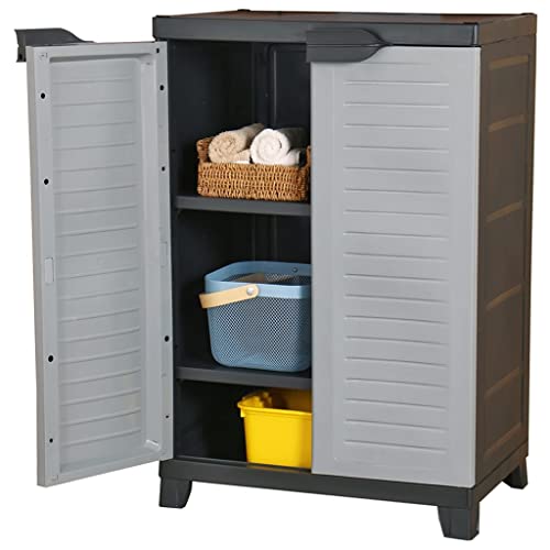 WDGJJFECNMUEHI Kunststoffschrank 65x45x97 cm Grau Aufbewahrungsschrank mit 3 Böden 2 Türen abschließbar für Garage Büro Lagerraum Haushalt Ordnungssystem Stauraum Möbel von WDGJJFECNMUEHI