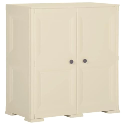 WDGJJFECNMUEHI Kunststoffschrank 79x43x85,5 cm Angora-Weiß Holzdesign Aufbewahrungsschrank mit 2 Türen für Zuhause Büro Lagerraum Stauraum Organizer von WDGJJFECNMUEHI