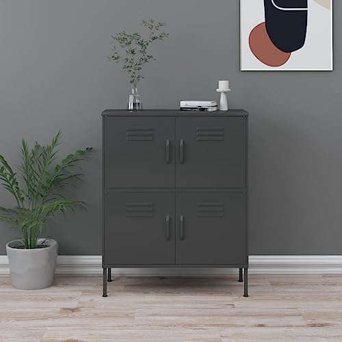 WDGJJFECNMUEHI Lagerschrank Anthrazit 80x35x101,5 cm Stahl Aufbewahrungsschrank mit 4 Türen und 2 Regalen für Wohnzimmer Büro Stauraum Organizer Lagerung von WDGJJFECNMUEHI