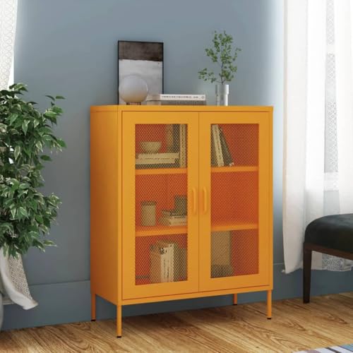 WDGJJFECNMUEHI Lagerschrank Senfgelb Stahl 80x35x101,5 cm Aufbewahrungsschrank mit 2 Türen und verstellbaren Regalen für Wohnzimmer Büro Küche von WDGJJFECNMUEHI