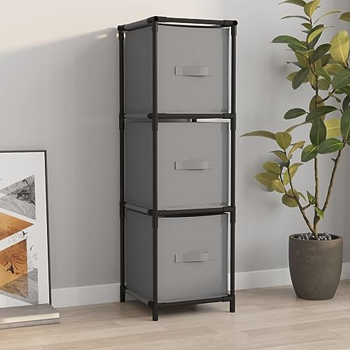 WDGJJFECNMUEHI Lagerschrank mit 3 Stoff-Schubladen Grau Stahl Aufbewahrungsschrank 34x34x101 cm für Kleidung Schuhe Wohnzimmer Schlafzimmer Organizer Regal von WDGJJFECNMUEHI