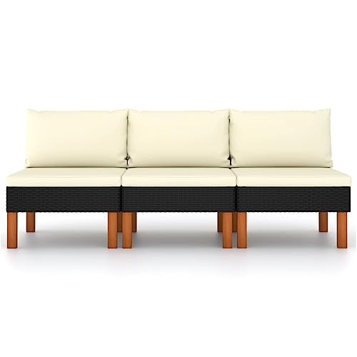 WDGJJFECNMUEHI Mittelsofas 3-Piece Outdoor Sofa Set PE Rattan with Eucalyptus Wood Frame, Black Patio Furniture for Garden, Balcony, Terrace - Modular Design, Washable Cushions, Weather-Resistant von WDGJJFECNMUEHI