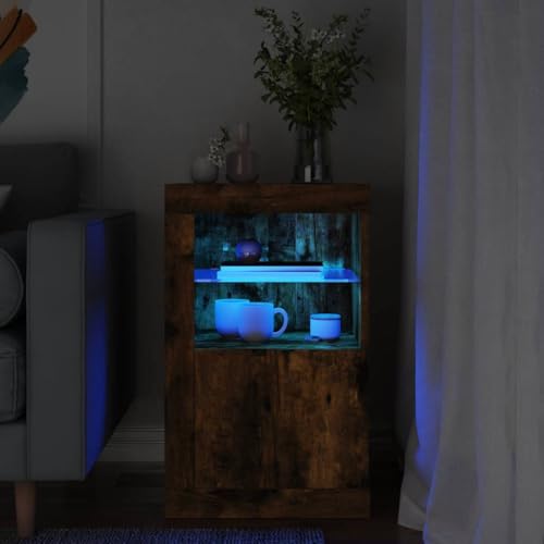 WDGJJFECNMUEHI Modern LED Side Cabinet with RGB Lighting, Smoked Oak Finish Wood Material Storage Organizer for Living Room Bedroom Home Decor Furniture WDGJJFECNMUEHI Modern LED Side Cabinet with RGB Lighting, Smoked Oak Finish Wood Material Storage Organizer for Living Room Bedroom Home Decor Furniture von WDGJJFECNMUEHI