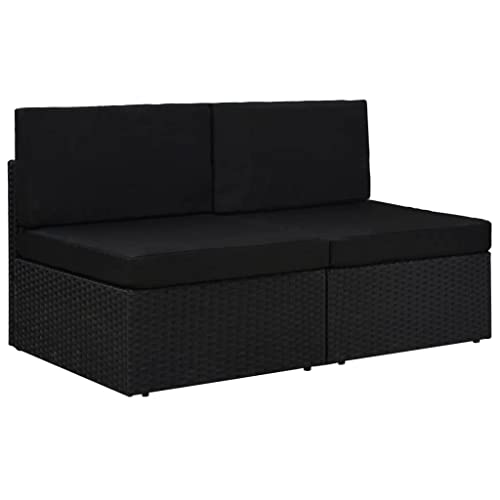 WDGJJFECNMUEHI Modular 2-Seater Sofa Set Outdoor PE Rattan Black Weatherproof Garden Lounge Furniture with Removable Cushions & Powder-Coated Steel Frame for Patio Balcony von WDGJJFECNMUEHI