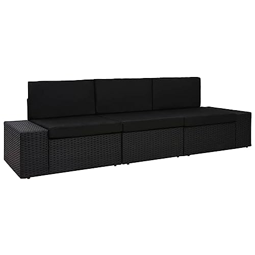 WDGJJFECNMUEHI Modular 3-Seater Sofa Set Outdoor PE Rattan Black - Weatherproof Garden Lounge Furniture with Removable Cushions Powder-Coated Steel Frame Left & Right Corner Section Included von WDGJJFECNMUEHI