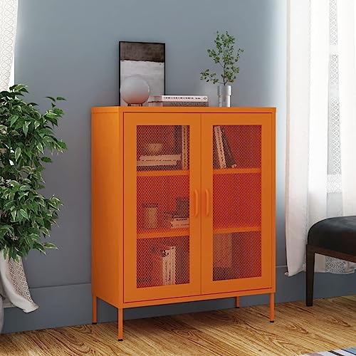 WDGJJFECNMUEHI Orange Storage Cabinet 80x35x101,5 cm Steel with Adjustable Shelves and Feet, Modern Sideboard for Living Room Bedroom Office Organization von WDGJJFECNMUEHI