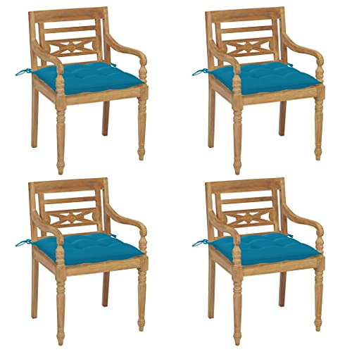 WDGJJFECNMUEHI Outdoor-Freizeitstuhl Multifunktionaler GartenstuhlBatavia-Stühle mit Kissen 4 STK. Massivholz TeakGeeignet für Garten Innenhof Outdoor von WDGJJFECNMUEHI