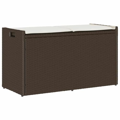 WDGJJFECNMUEHI Outdoor Storage Bench with Cushion Brown 100 cm Garden Furniture Weather Resistant PE Rattan Seating with Hidden Storage Space for Patio Terrace von WDGJJFECNMUEHI