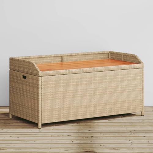 WDGJJFECNMUEHI Outdoor Storage Bench with Seat Beige 100x50x52 cm PE Rattan Acacia Wood Garden Furniture Weather Resistant Patio Terrace Balcony WDGJJFECNMUEHI Outdoor Storage Bench with Seat Beige 100x50x52 cm PE Rattan Acacia Wood Garden Furniture Weather Resistant Patio Terrace Balcony von WDGJJFECNMUEHI
