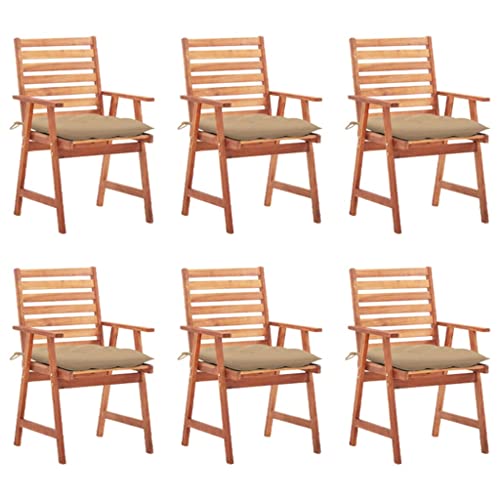 WDGJJFECNMUEHI Outdoor Stuhl Lounge ChairGarten-Essstühle 6 STK. mit Kissen Massivholz AkazieGeeignet für Garten, Hof, Park, Strand von WDGJJFECNMUEHI