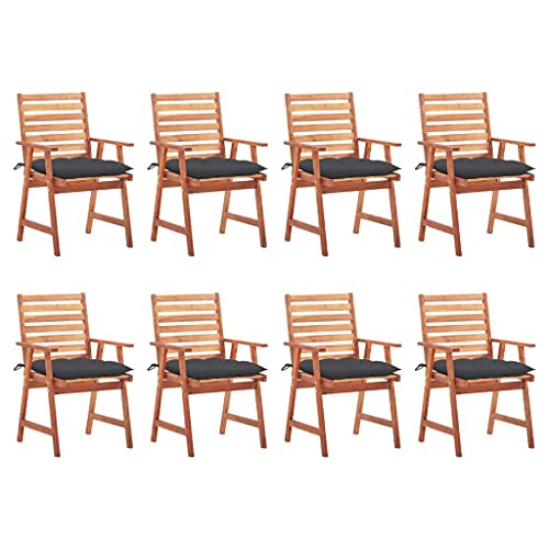 WDGJJFECNMUEHI Outdoor Stuhl Lounge ChairGarten-Essstühle 8 STK. mit Kissen Massivholz AkazieGeeignet für Garten, Hof, Park, Strand von WDGJJFECNMUEHI