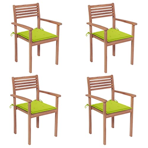 WDGJJFECNMUEHI Outdoor Stuhl Lounge ChairGartenstühle 4 STK. mit Hellgrünen Kissen Massivholz TeakGeeignet für Garten, Hof, Park, Strand von WDGJJFECNMUEHI