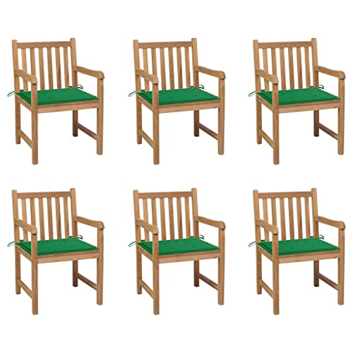 WDGJJFECNMUEHI Outdoor Stuhl Lounge ChairGartenstühle 6 STK. mit Grünen Kissen Massivholz TeakGeeignet für Garten, Hof, Park, Strand von WDGJJFECNMUEHI