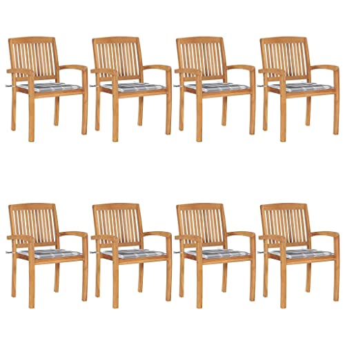 WDGJJFECNMUEHI Outdoor Stuhl Lounge ChairStapelbare Gartenstühle mit Kissen 8 STK. Massivholz TeakGeeignet für Garten, Hof, Park, Strand von WDGJJFECNMUEHI