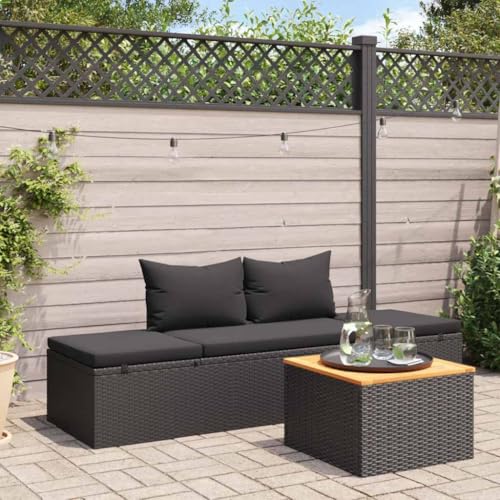 WDGJJFECNMUEHI Poly Rattan Sun Lounger with Cushion Black Adjustable Reclining Outdoor Lounge Bed for Pool Patio Balcony Garden Waterproof PE Wicker Steel Frame Comfortable Sunbed von WDGJJFECNMUEHI