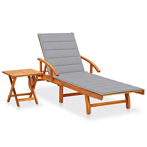 WDGJJFECNMUEHI Premium Acacia Wood Sun Lounger with Adjustable Table & Cushion Outdoor Relaxation Lounge Chair for Patio, Garden, Poolside Sturdy Solid Wood Design with Wheels & Reclining Backrest von WDGJJFECNMUEHI