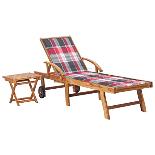 WDGJJFECNMUEHI Premium Teak Wood Sun Lounger with Side Table & Cushion Adjustable Reclining Garden Lounge Chair for Patio, Poolside Weather-Resistant Outdoor Furniture with Wheels & Storage von WDGJJFECNMUEHI