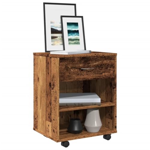 WDGJJFECNMUEHI Rolling Cabinet with Wheels, Mobile Storage Cart with Locking Casters, Vintage Wood Look Office Organizer for Living Room Kitchen, 46x36x59cm von WDGJJFECNMUEHI